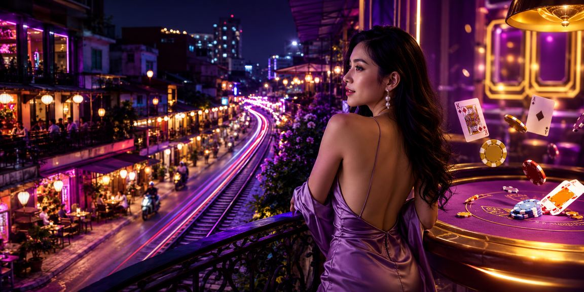 Không gian neon Hà Nội minh họa người dùng xem game bài trên mobile