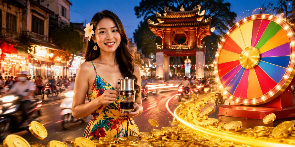 Quán cà phê Hà Nội minh họa người dùng đọc luật roulette trên điện thoại