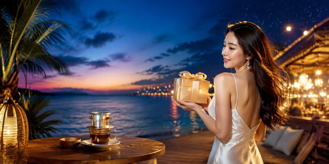 Quán cà phê Phú Quốc minh họa người dùng đọc điều khoản giải trí trực tuyến